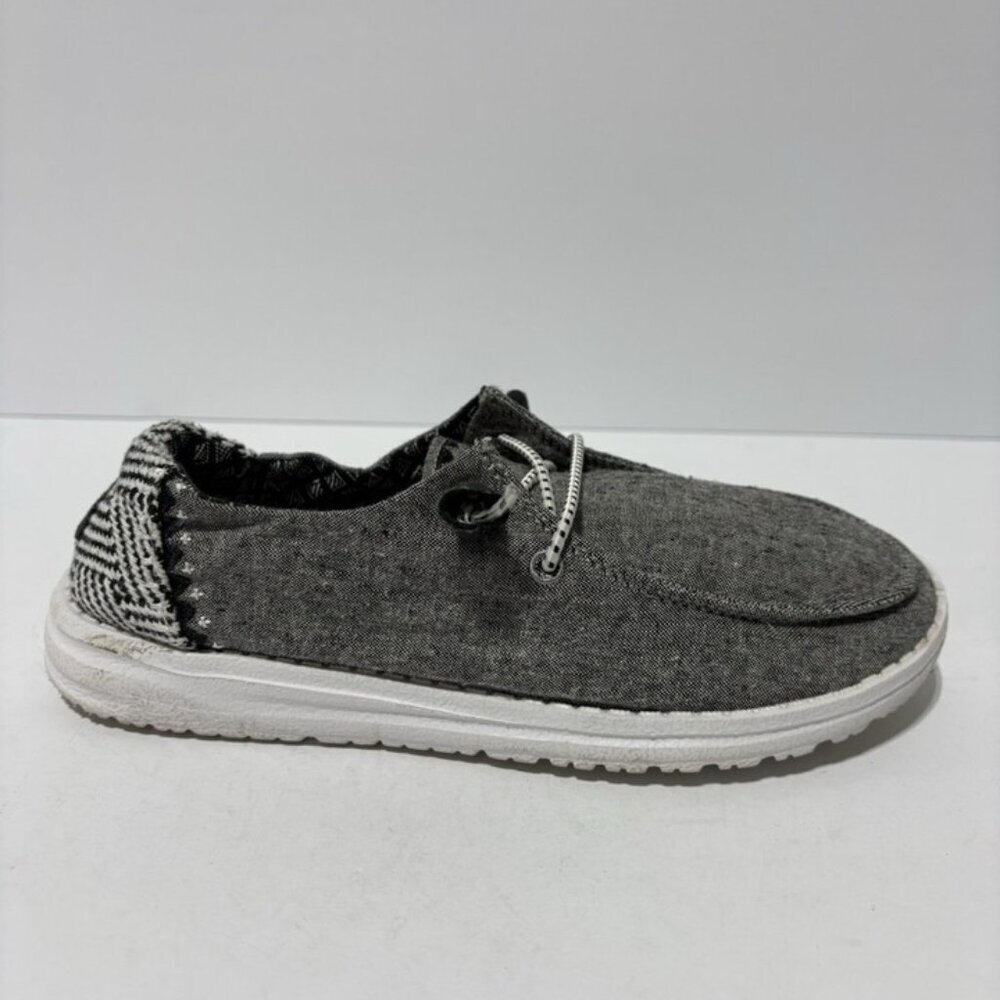 Hey Dude Women’s Wendy Chambray Woven, Gray Slip-On Shoes, Size 6 M